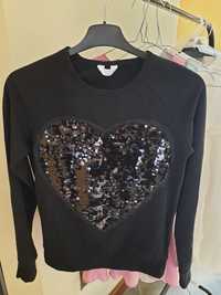 Czarna bluza, sweter z serduszkiem z cekinami roz. 158-164cm 13-14 lat