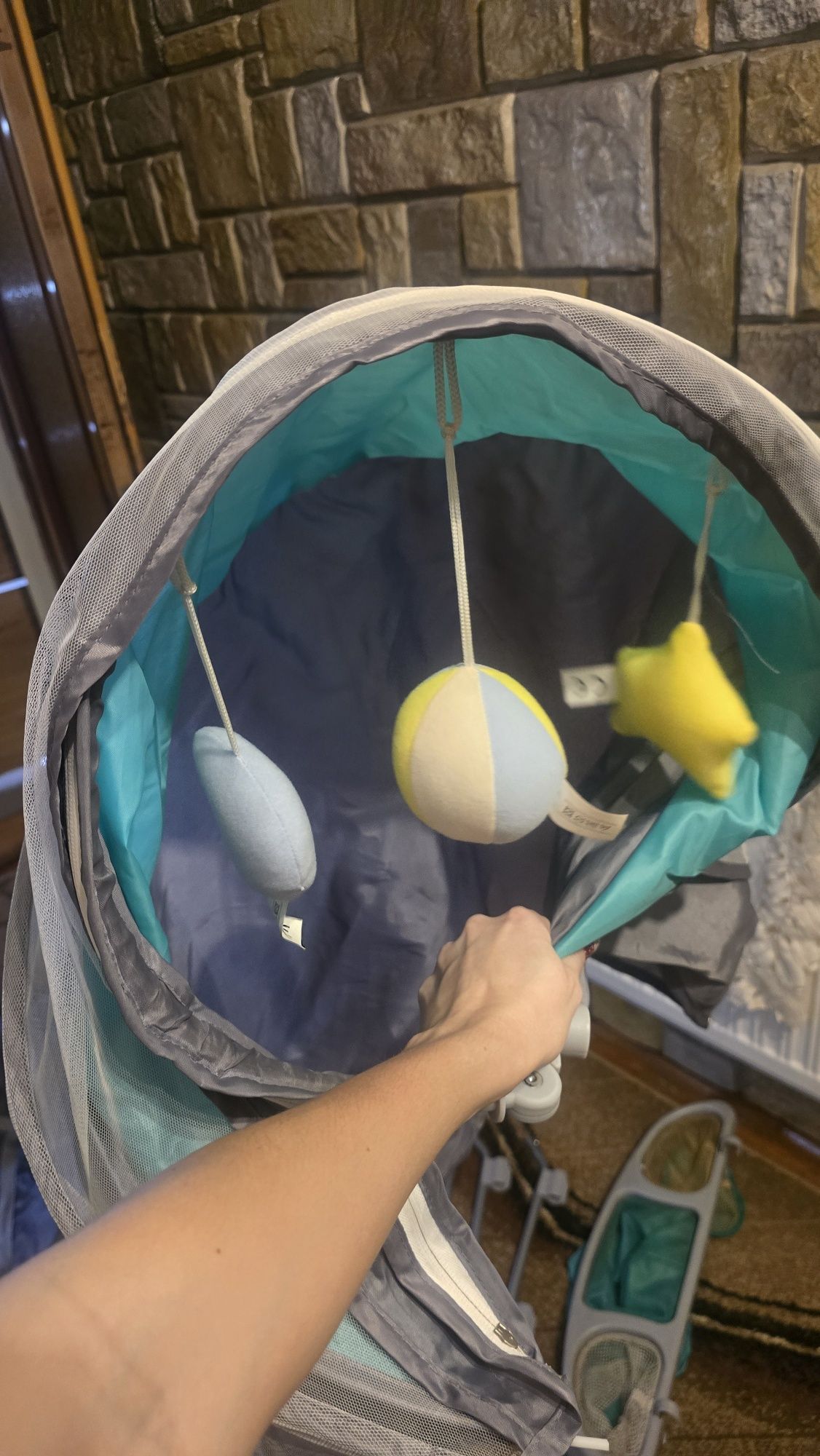 Łóżeczko 2w1 Lionelo Sven Plus Turquois jak Nowe e Grey