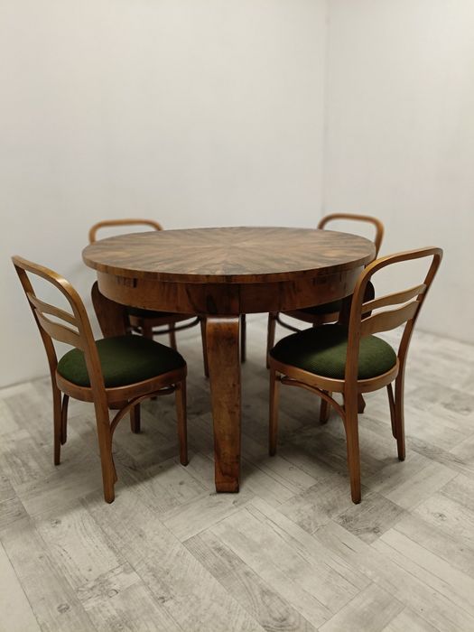 Art deco stary stół drewniany okrągły rozkładany fornir orzech lata 50