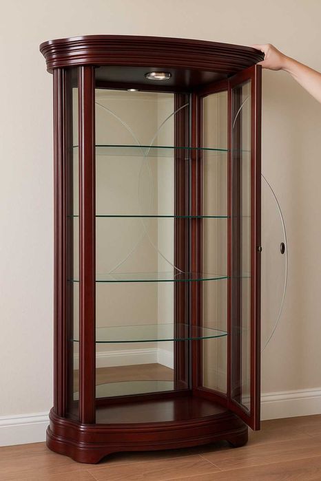 Cristaleira em Madeira e Vidro Curvo – Estilo Clássico