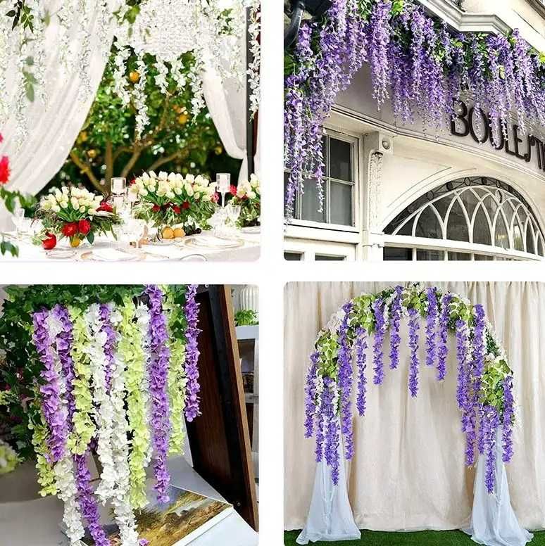 Sztuczne Kwiaty Wisteria Glicynia Girlanda Fioletowa Zestaw 12 sztuk