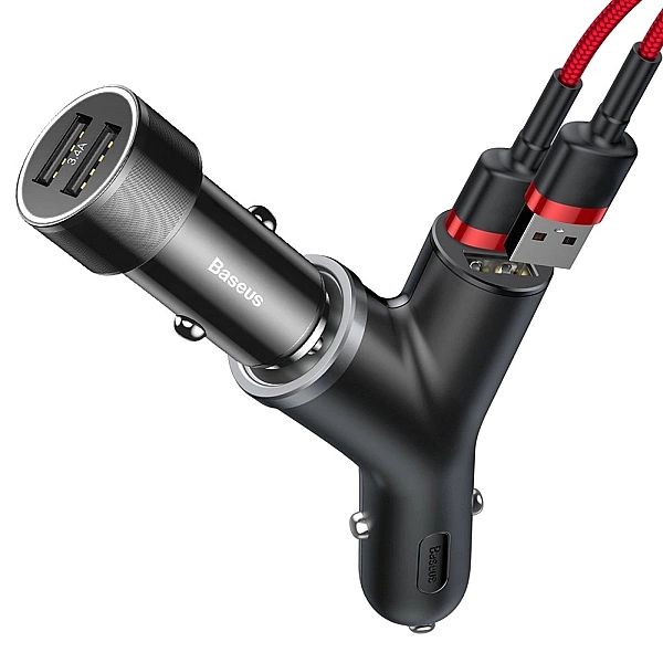 Baseus Y Type Car Charger ładowarka samochodowa 2x USB + gniazdo zapal