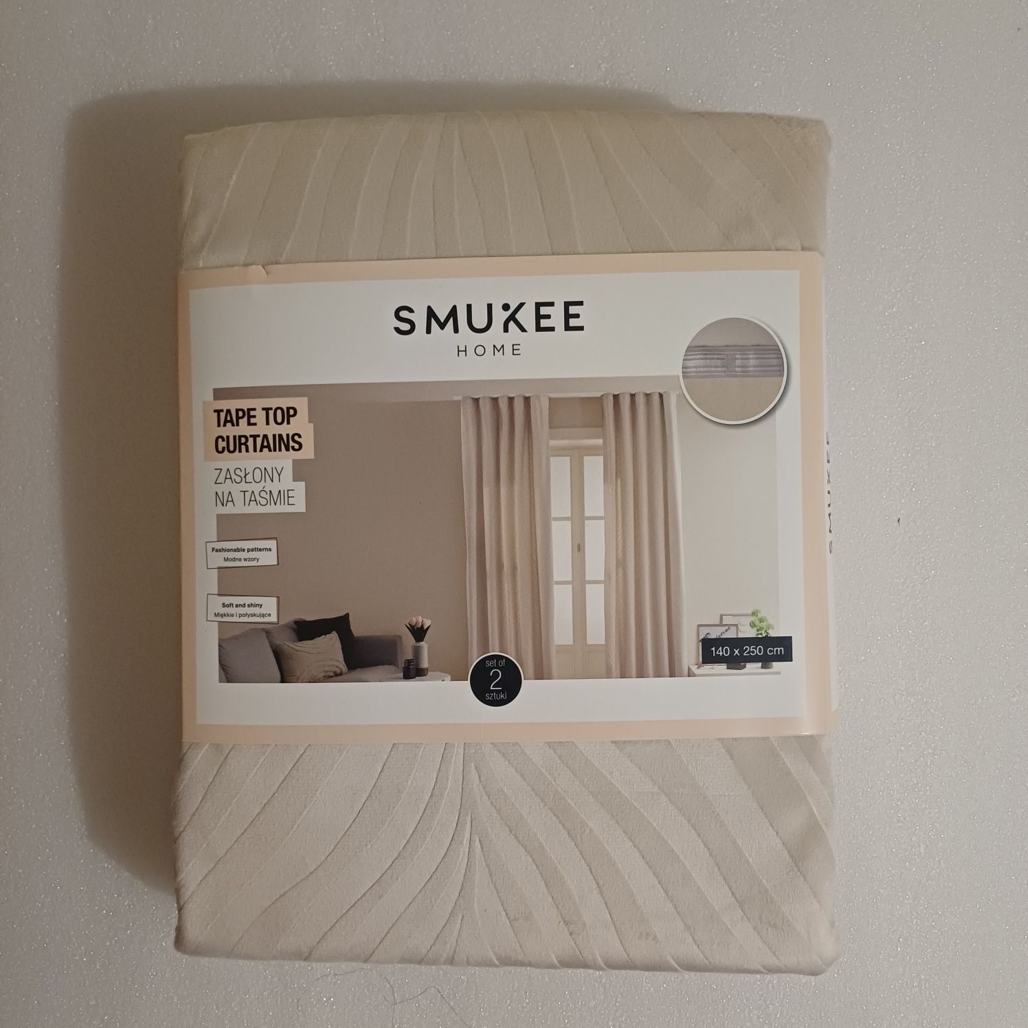 Zasłony welwetowe aksamitne komplet NOWE beż Smukee