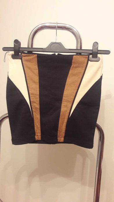 Spódniczka dzianina mini czarna + beż +krem XS - S ozdobny suwak