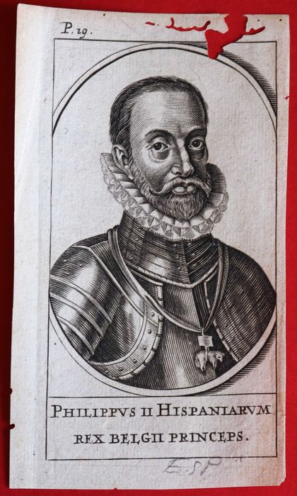Retrato Rei D. Filipe I de Portugal, II de Espanha, gravura séc XIX.