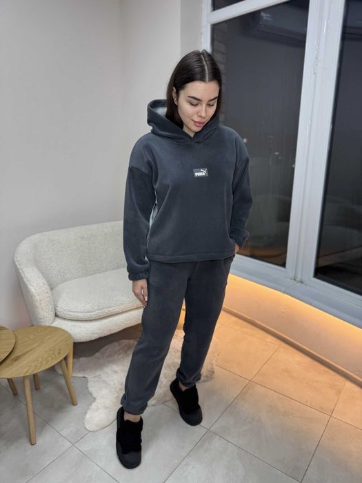 Женский тёплый флисовый костюм S M L велюр графит шоколад чёрный белый