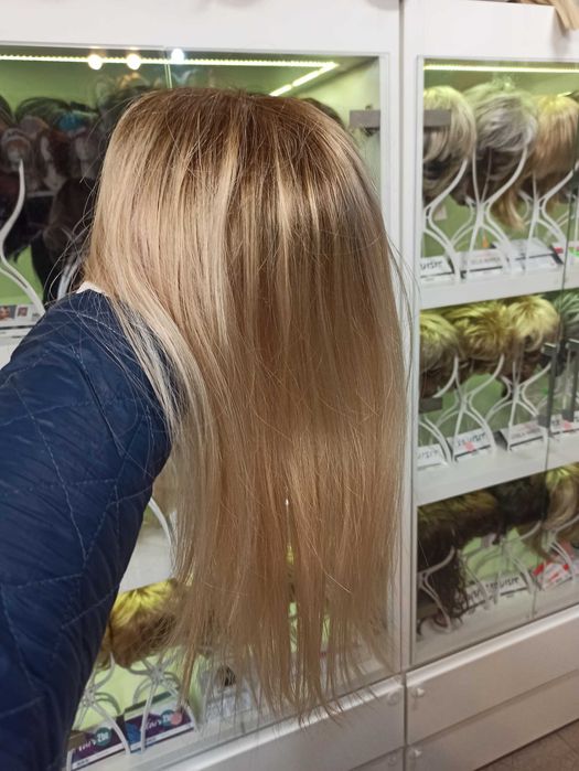Topper naturalny , dopinka, tupet długi-50cm,  jasny  blond z odrostem