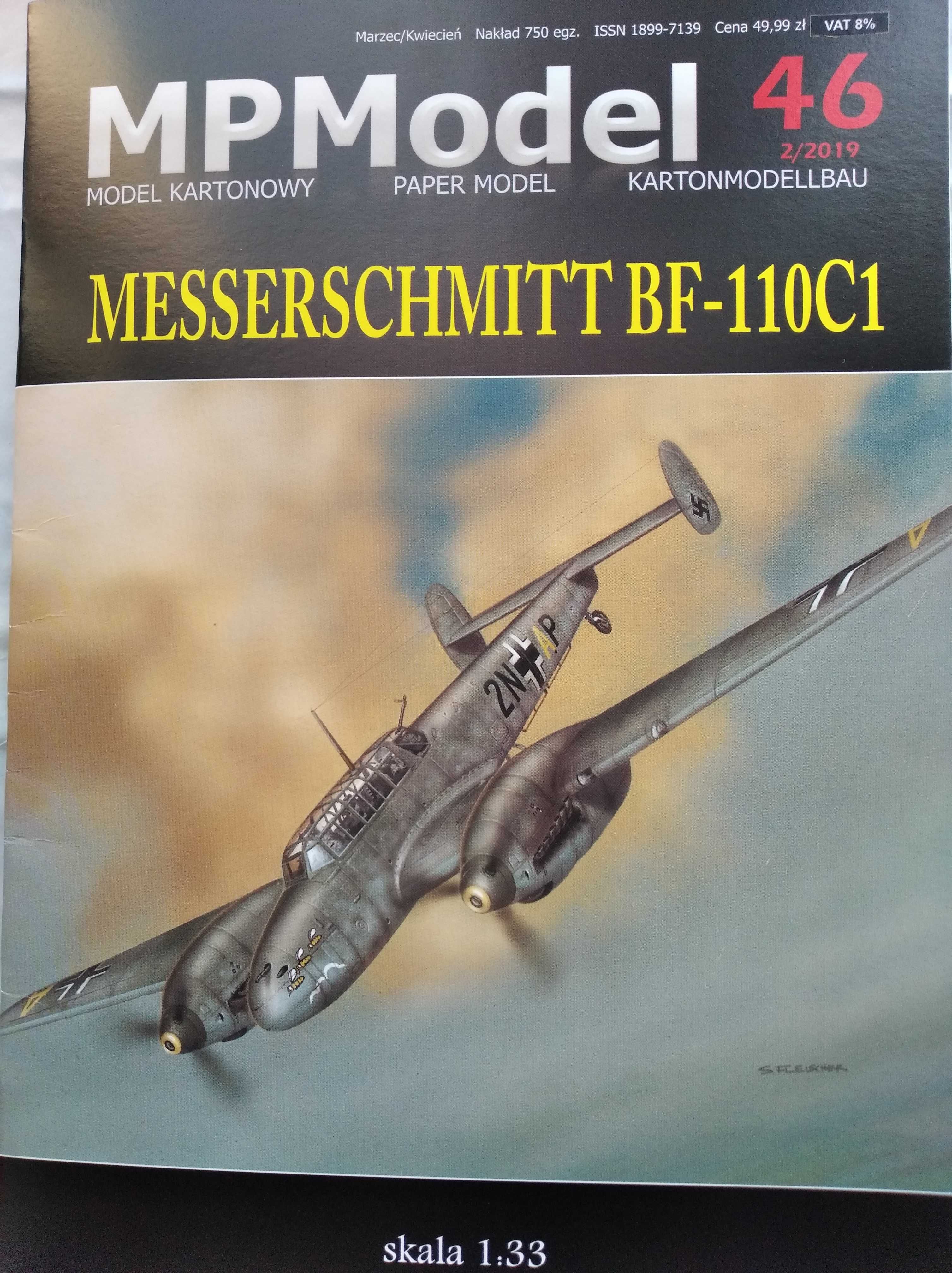 Model kartonowy samolot Messerschmitt Bf-110C1, MPModel 46, 1:33
