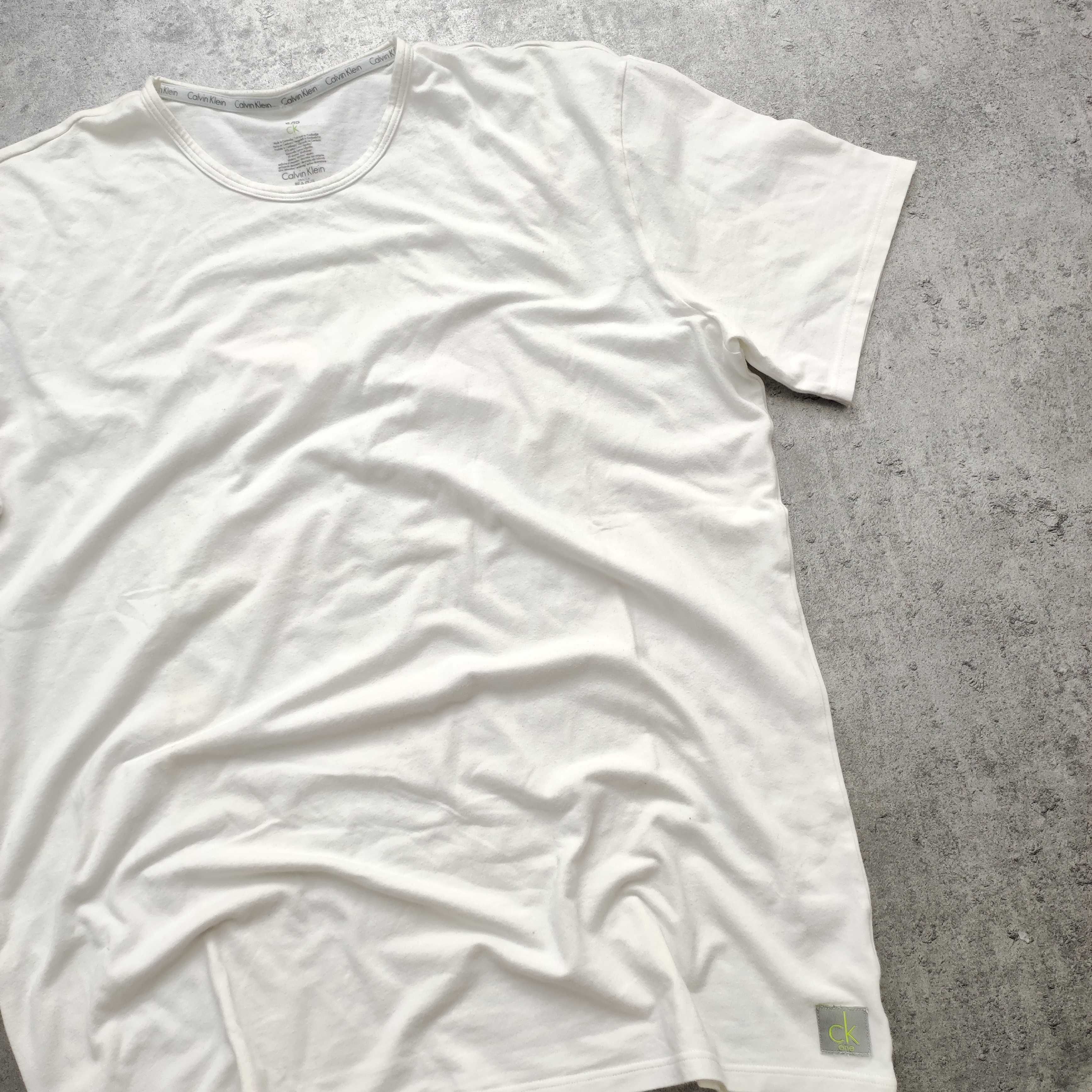 MĘSKA Koszulka Biała Klasyk Elegancka Bawełna Basic CK Calvin Klein