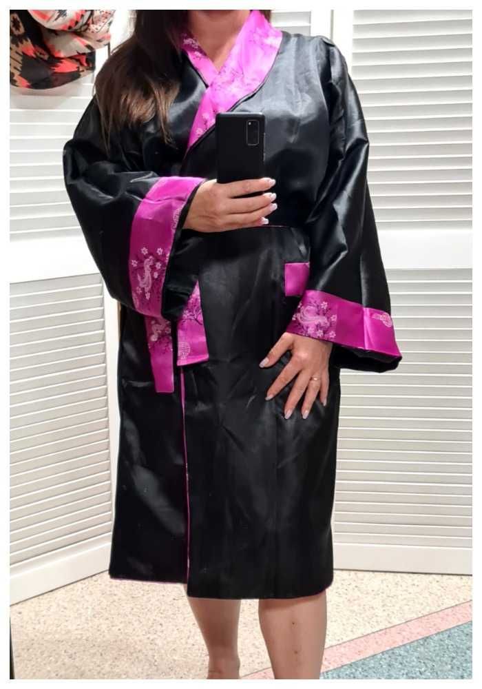 Двусторонний халат кимоно с вышивкой, шелк, р. L/XL/2XL