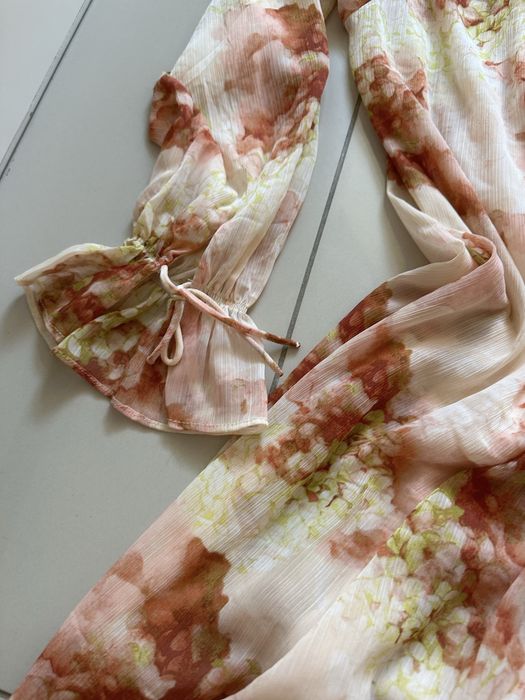 Sukienka maxi H&M w kwiaty rozmiar M beżowo-brązowa halka