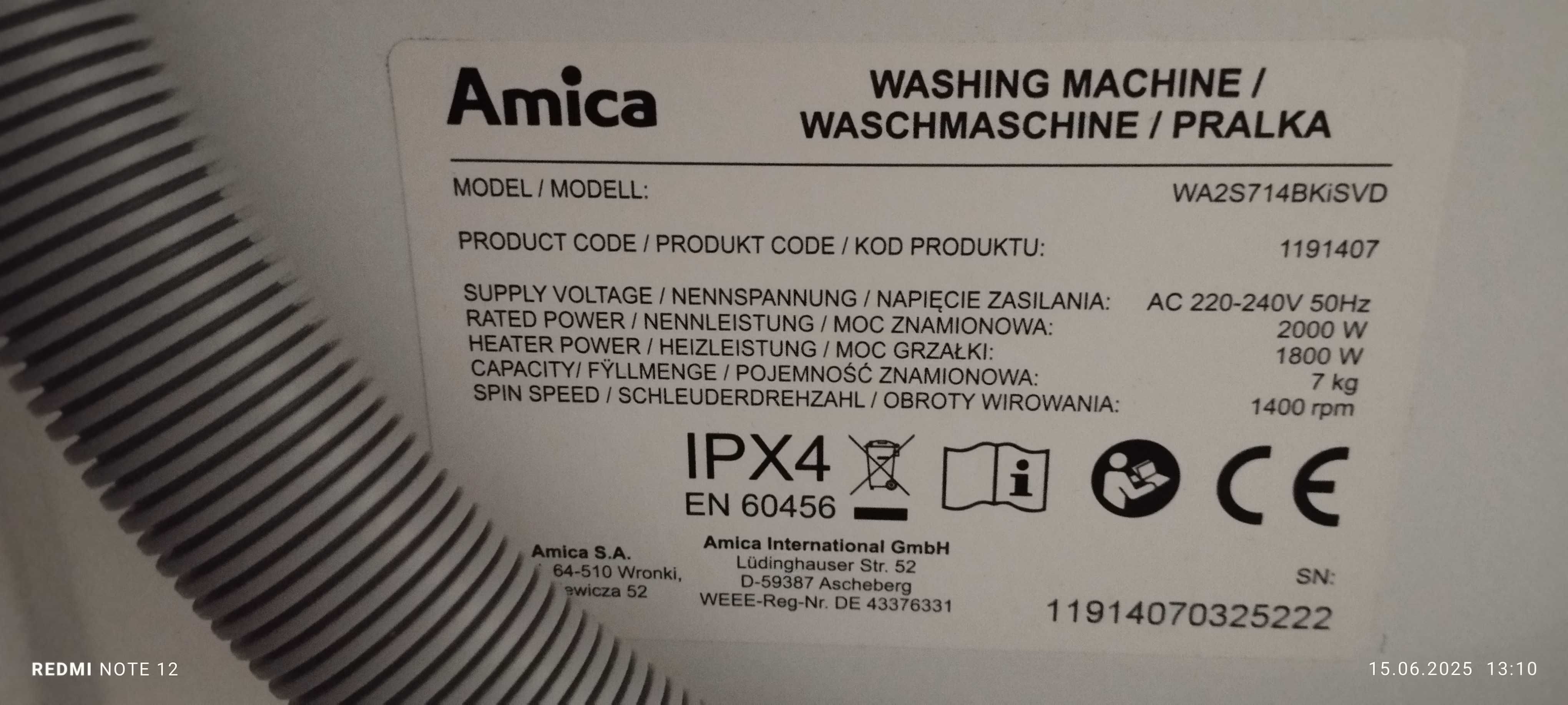 Pralka Amica pranie parowe, ultrafioletem