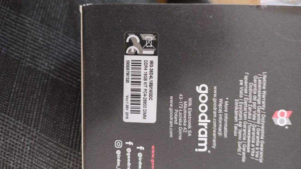 Pamięć RAM Goodram IRDM DDR4 2x8 gb 3600mhz cl18