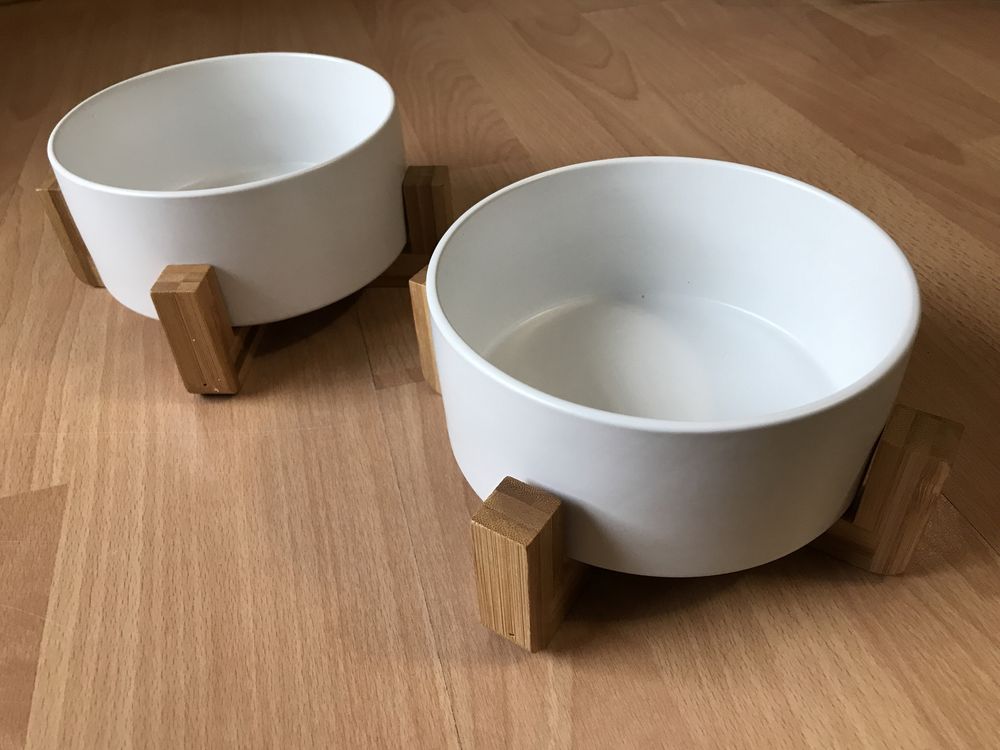 Miska ceramiczna z bambusowym stojakiem - 2 szt