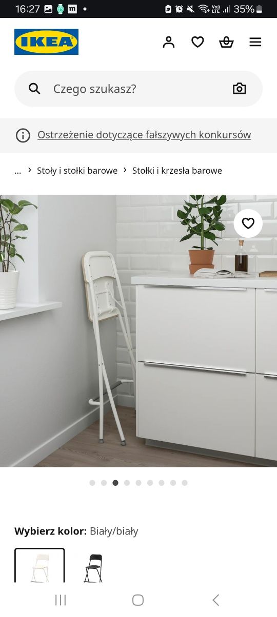 Taboret składany z oparciem, biały/biały, 63 cm