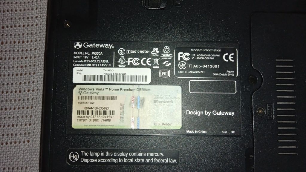 Ноутбук Gateway w350a