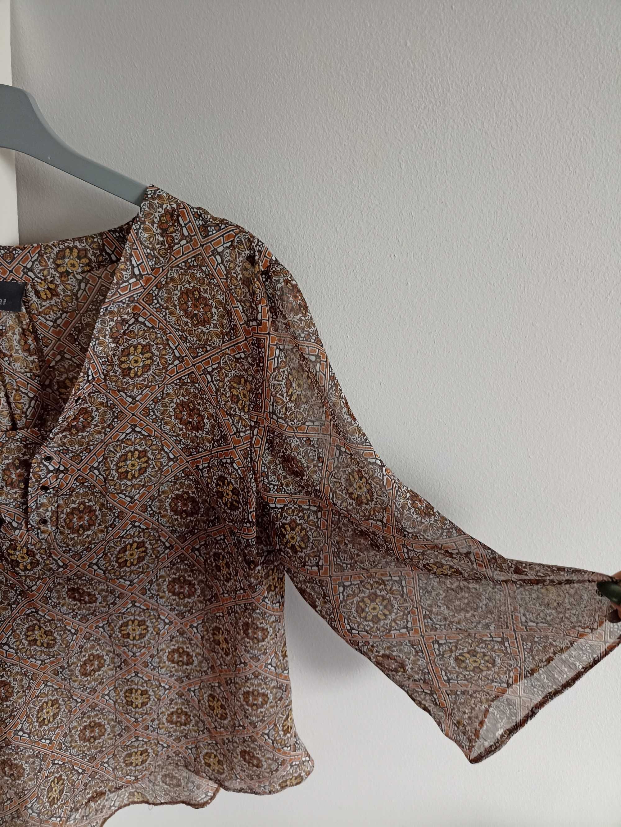 Elegancka piękna przezroczysta bluzka Yessica brązowa piękny wzór M/L