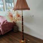 WYSOKA STARA LAMPA PODŁOGOWA drewniana abażur vintage  stojąca prl