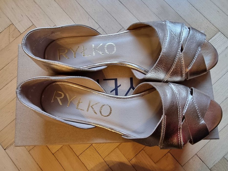 Ryłko sandały peep toe platynowe/złote rozmiar 36,5 jak nowe