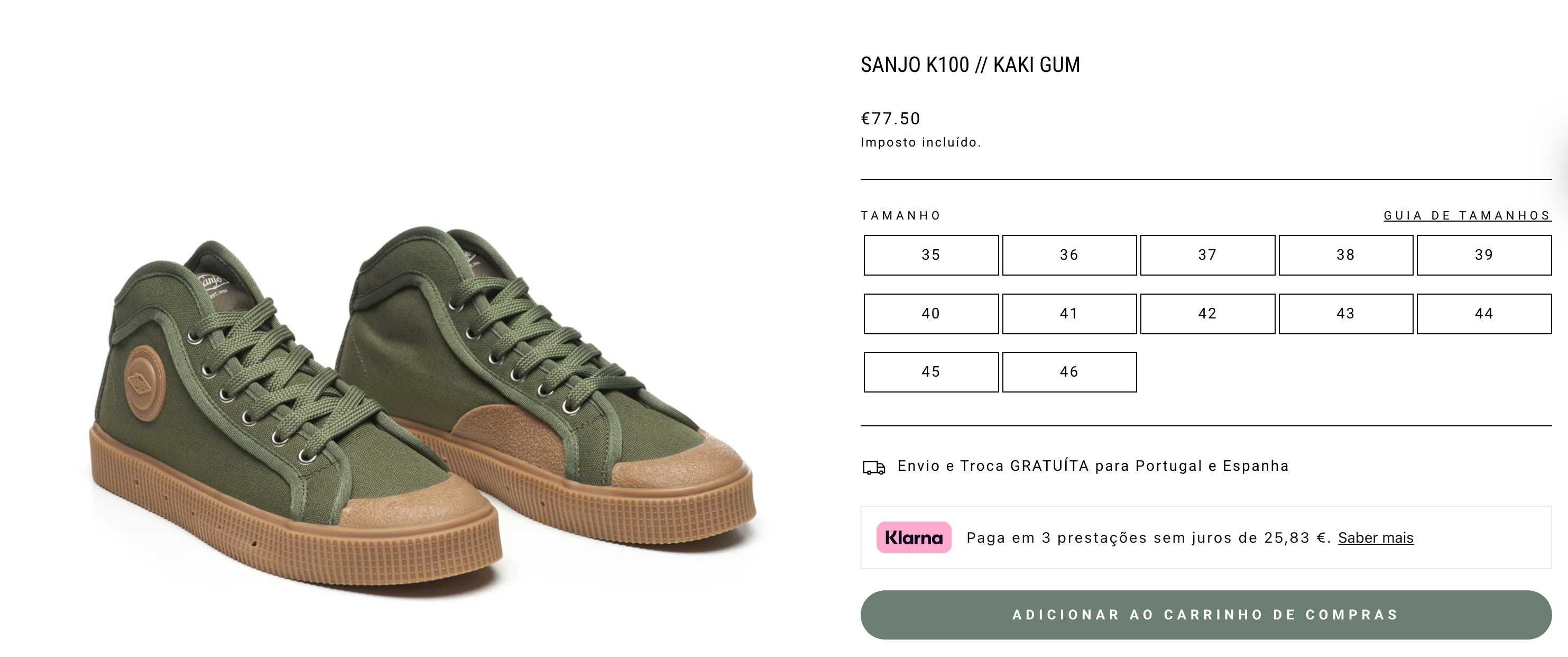 Ténis Sanjo K100 Kaki Gum NOVOS 35