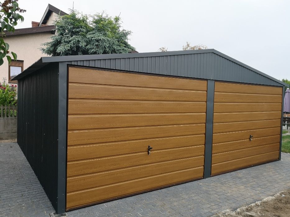 Garaże,garaż blaszany 6x6,6x5 dwuspadowe struktura drewna PRODUCENT