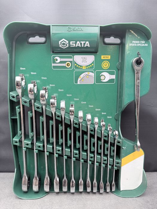 Sata Zestaw 12 kluczy płasko-oczkowych z podwójną grzechotką