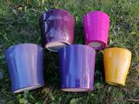 kolorowe ceramiczne doniczki, 5 sztuk