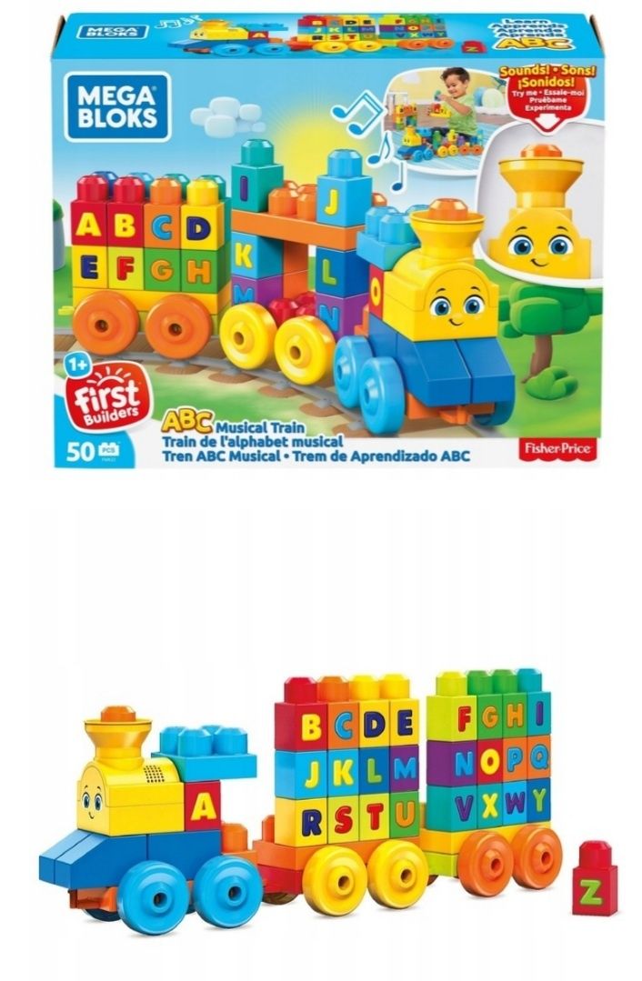 Klocki Mega Bloks pociąg ciuchcia Fisher price