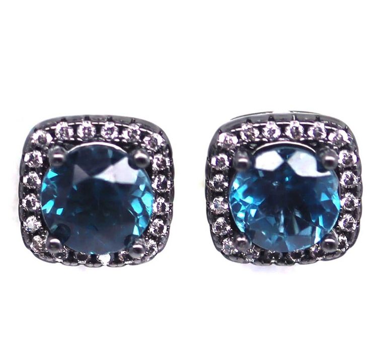 Kolczyki Srebro 925 Naturalny London Topaz Czarny Rod