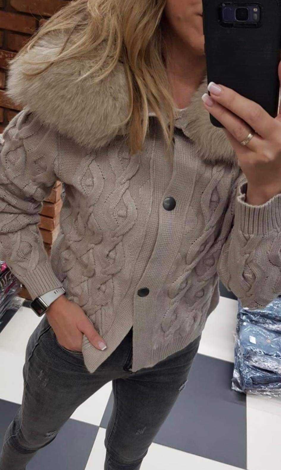 Sweter lisem naturalnym futrem lisy piękne sweterki