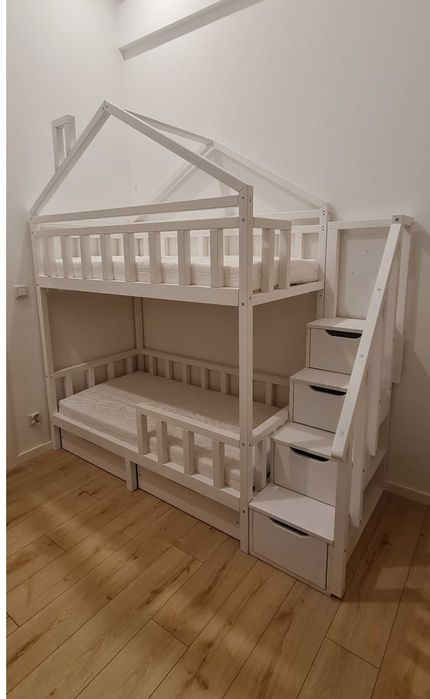 Łóżeczko piętrowe dziecięce - 160x80 ze schodkami