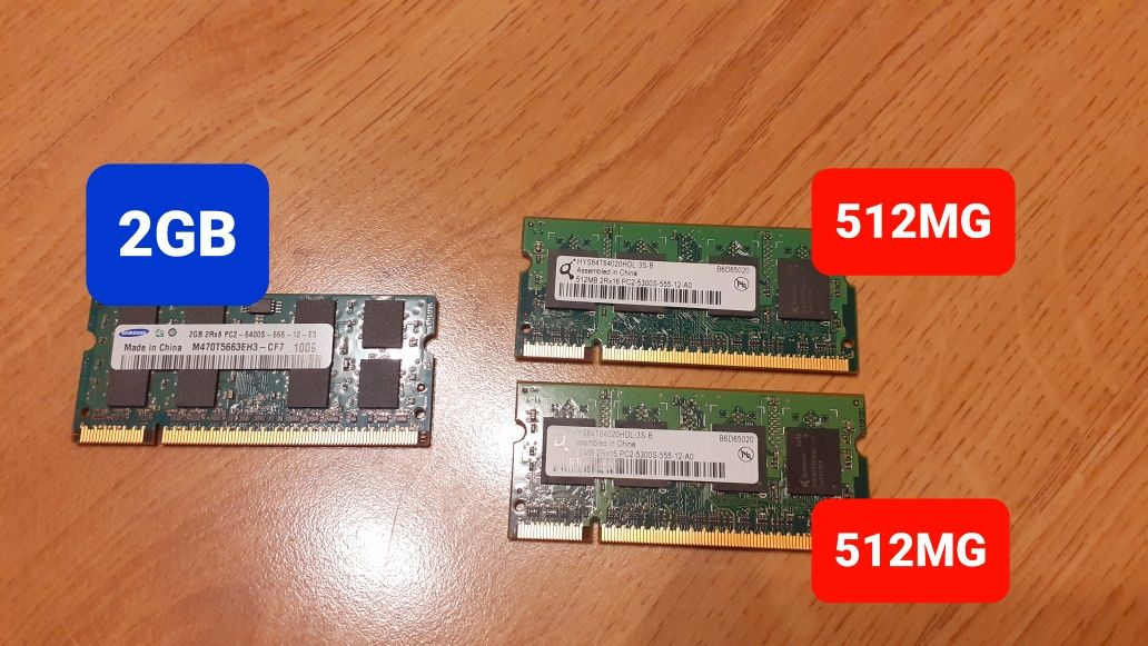 RAM laptopowy 2GB + 2× 512MB