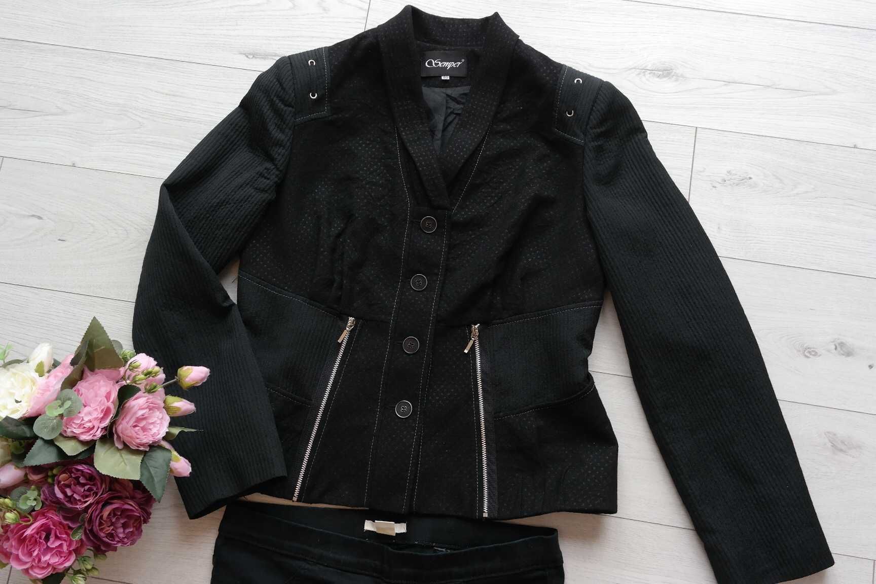 czarna marynarka~ żakiet~ zamki zip~ Semper r.40