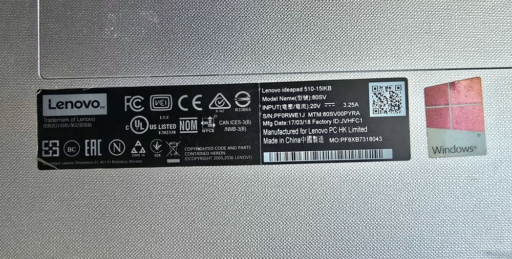 Lenovo Ideapad 510-15IKB i5 20GB SSD 516/HDD 1 Tb GeForce940Mx