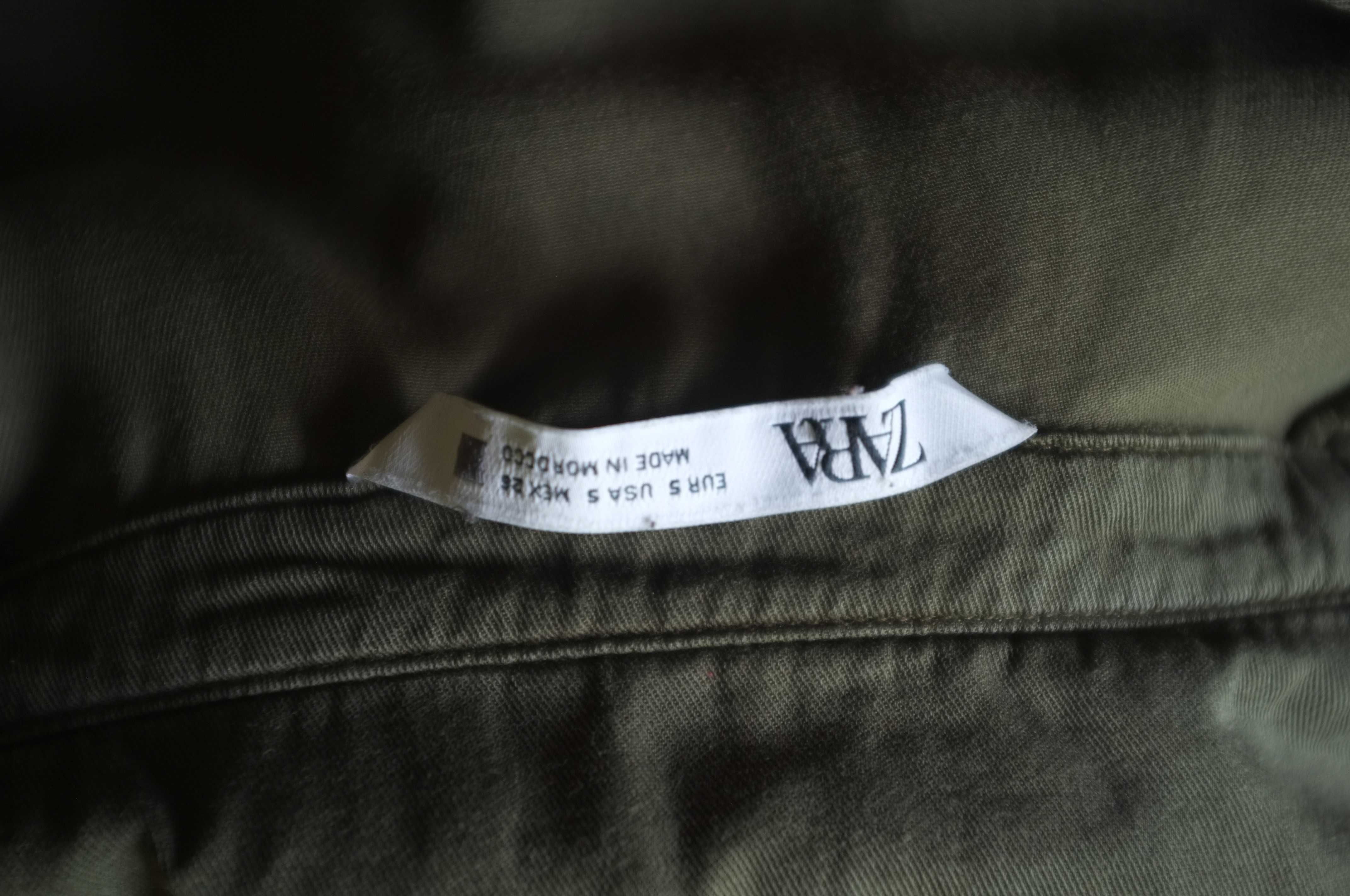 letnia luźna sukienka Zara khaki lyocell ciemnozielona trapezowa 36