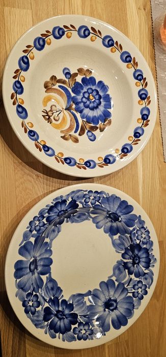 Zestaw 2 talerzy talerze głębokie PRL hand made KOŁO jak Bolesławiec