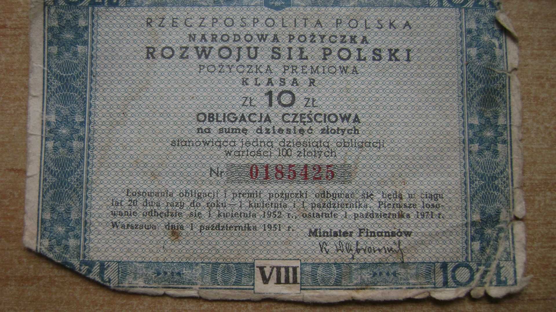 Starocie z PRL Stare banknoty = Obligacje częściowe z 1951 r. 3 sztuki