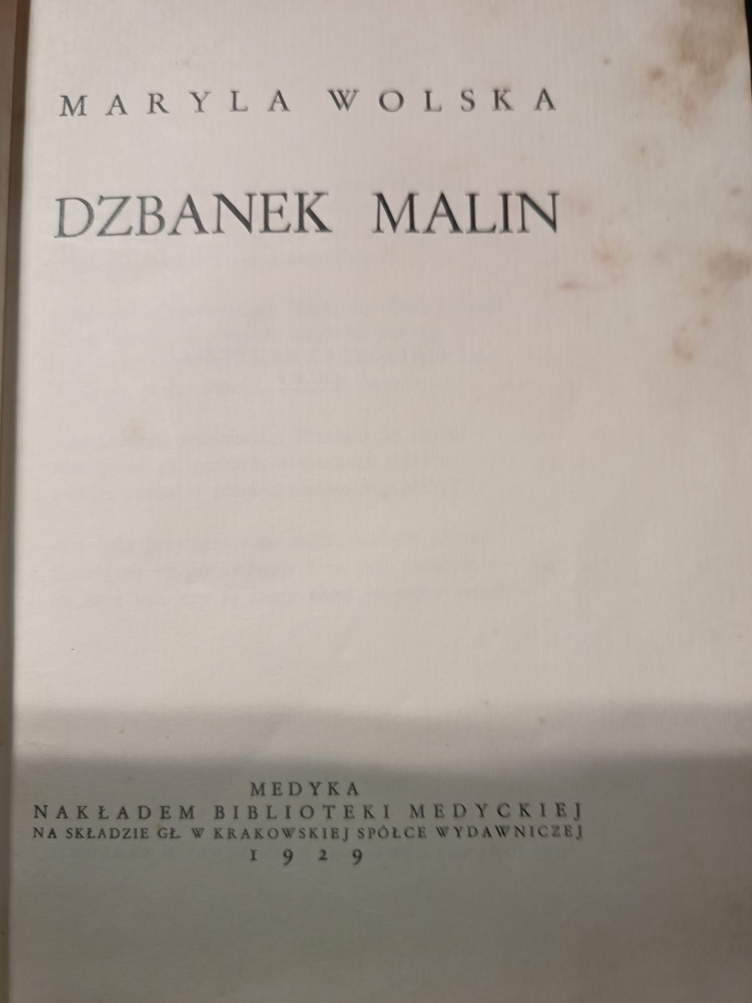 Maryla Wolska Dzbanek malin Biblioteka medycka 1929