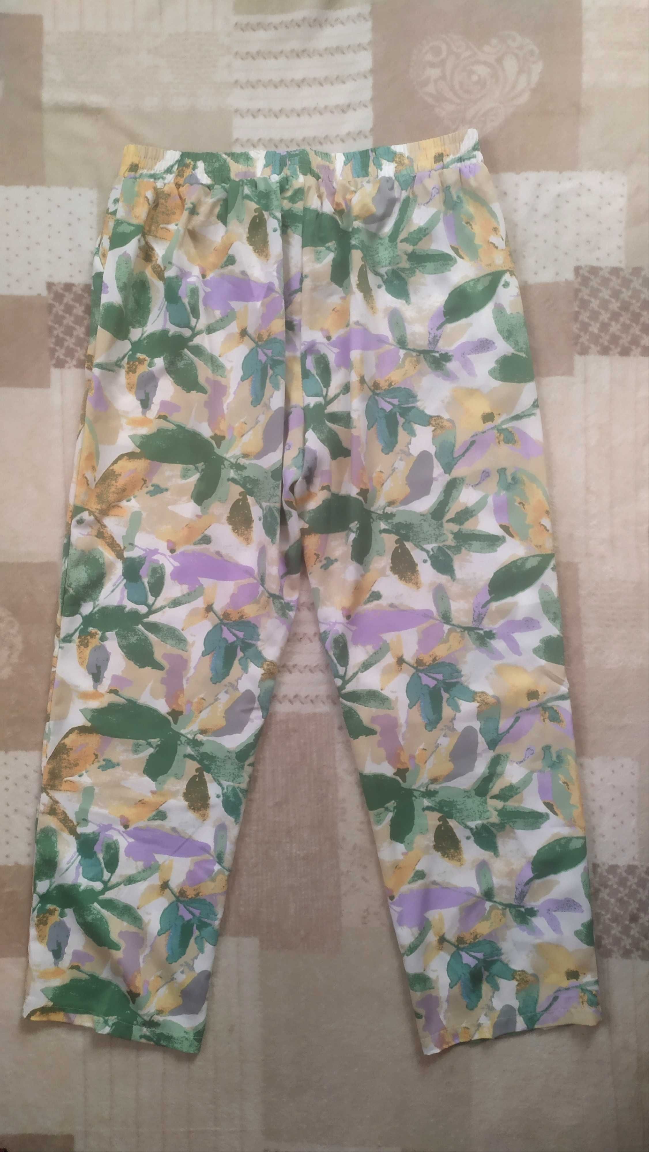 Spodnie na gumce letnie kwiaty XXL