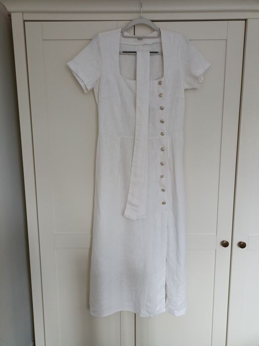 Lniana biała śmietankowa sukienka S miió