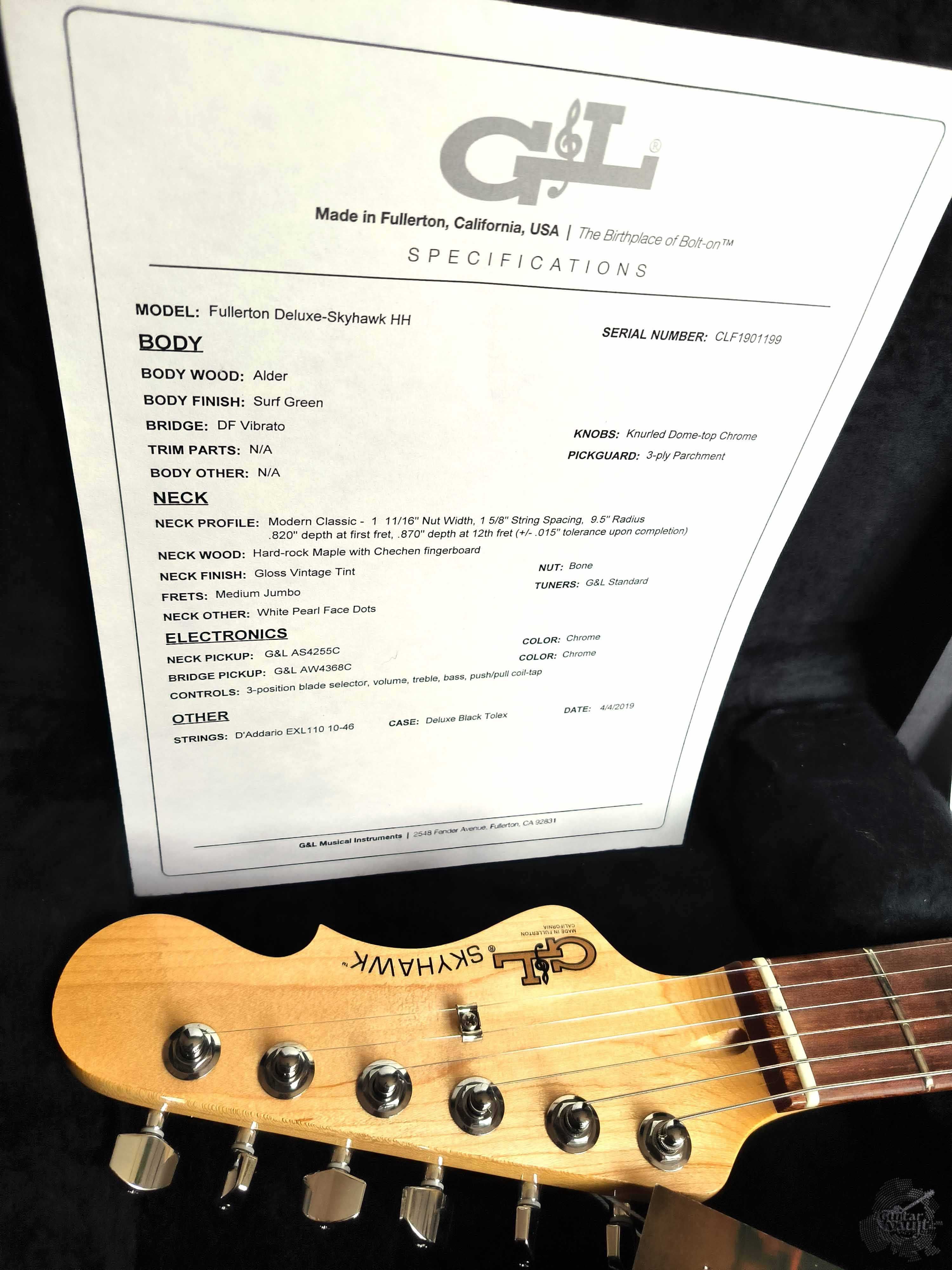 $1950 Rare G&L Fullerton Deluxe Skyhawk HH '2019 Surf Green (mint)