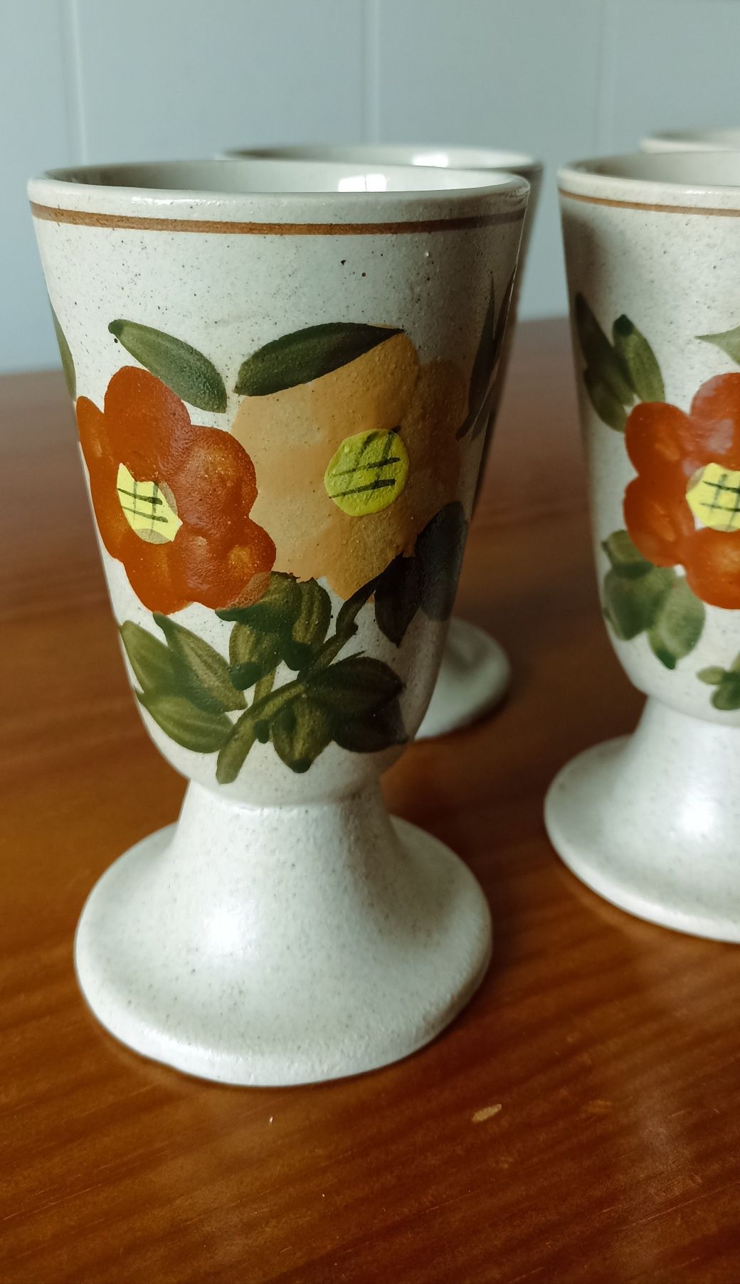 Mazagrans   copos de grés francês novos pintados a mão com 6 colheres