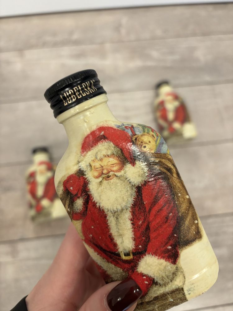 Butelka piersiówka 100 ml decoupage Mikołaj święta