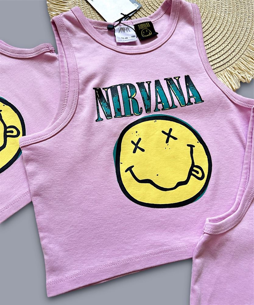 Топ ZARA з принтом NIRVANA вкорочена майка 11 12 років