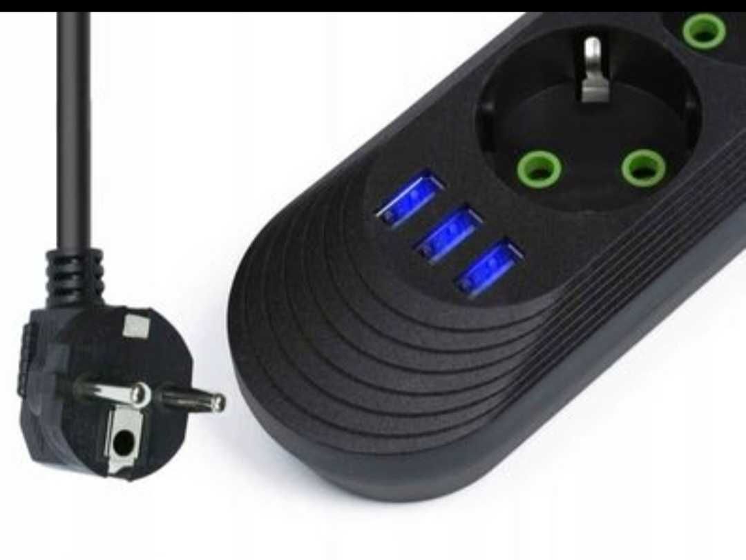 Listwa zasilająca z USB Interlook 8 gniazd czarna