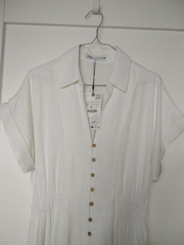 zara biała sukienka Midi len wiskoza 34 XS