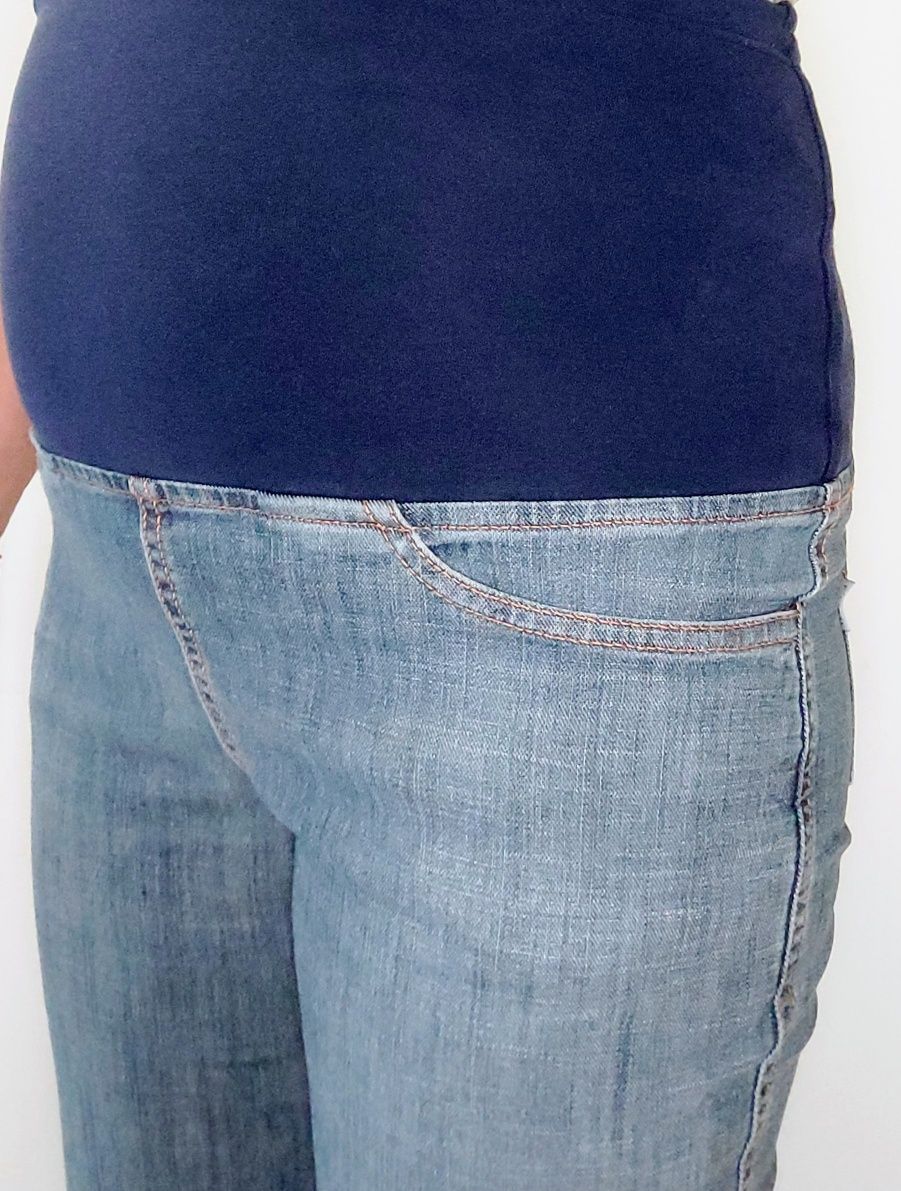Jeansowe spodnie ciążowe, "rybaczki", długość 3/4, rozmiar S