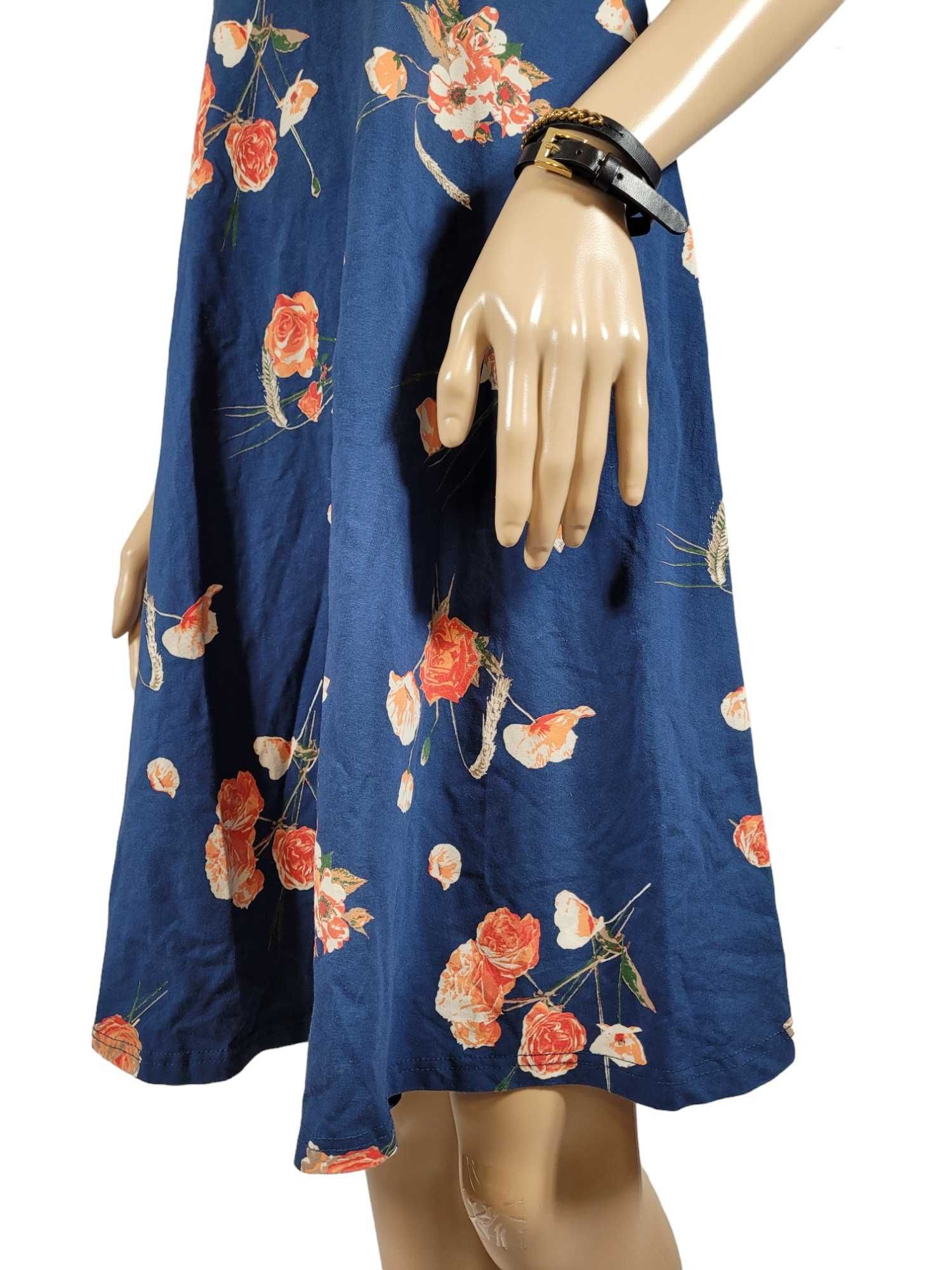 Niebieska rozkloszowana sukienka ciążowa wzór w kwiaty 32,XXS/34,XS