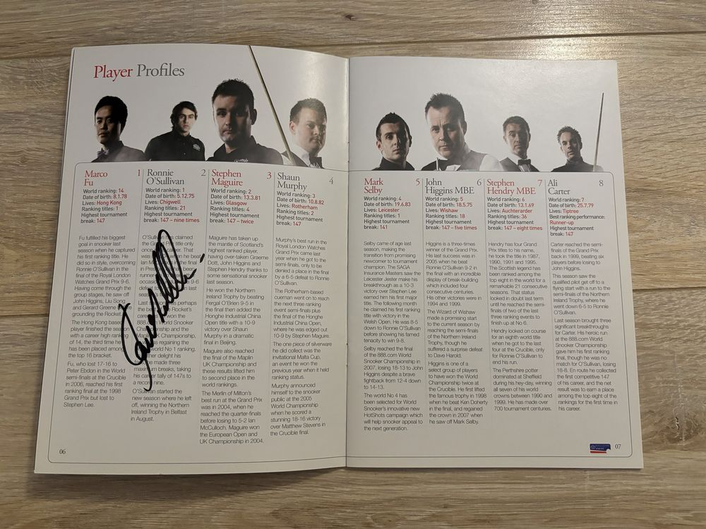 Oryginalny autograf Ronnie O’Sullivana