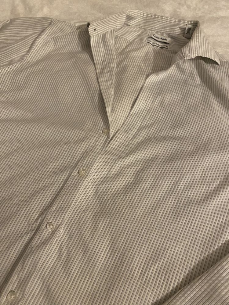 Koszula w paski biała szara L calvin klein